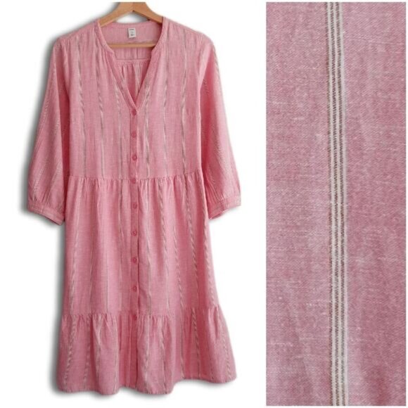 OLD NAVY Button Down Long Sleeve Waist-Defined Mini Shirt Dress Stripe Pink Sz S - Picture 16 of 16